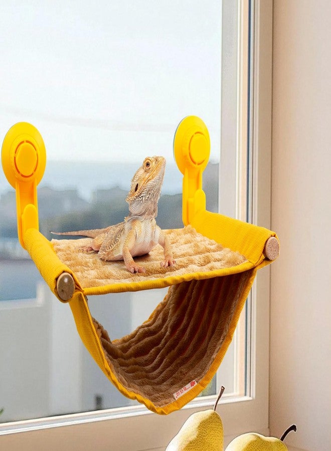 OOXYG Bearded Dragon Window Hammock with Suction Cups, Soft Reptile Hammock Bed, Double Layered Winter Warm House Tent, Reptile Tank Accessories-Yellow - Image 1